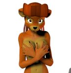  3d alpha_channel bear breasts brown_eyes brown_hair covering covering_breasts covering_self disney female fur hair looking_at_viewer mammal nail_polish nipples orange_fur plain_background rebecca_cunningham solo talespin topless transparent_background unrealfox 