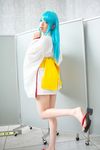  blue_hair cosplay dororon_enma-kun feet highres japanese_clothes kimono namada photo shoe_dangle yukata yukiko_hime 