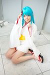  blue_hair cosplay dororon_enma-kun feet highres japanese_clothes kimono namada photo sitting yukata yukiko_hime 