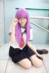  cosplay gintama glasses highres knee_socks kneehighs namada photo purple_hair sailor sailor_uniform sarutobi_ayame school_uniform serafuku 