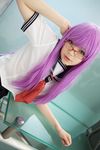  cosplay gintama glasses highres namada photo purple_hair sailor sailor_uniform sarutobi_ayame school_uniform serafuku 