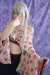  bare_shoulders cosplay midriff natsume_maya photo silver_hair sword takizawa_kazuya tenjou_tenge weapon 