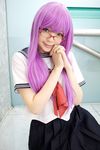  cosplay gintama glasses highres namada photo purple_hair sailor sailor_uniform sarutobi_ayame school_uniform serafuku 