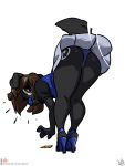  2018 anthro atryl bent_over butt canine clothed clothing digital_media_(artwork) dog female footwear hair hi_res high_heels in_public legwear lift_(disambiguation) looking_at_viewer looking_back mammal open_mouth panties public sherri_mayim shirt shoes simple_background skirt solo standing tongue underwear upskirt 
