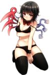  asymmetrical_wings bad_id bad_pixiv_id banned_artist bare_shoulders between_legs black_bra black_hair black_legwear black_panties blue_wings blush bra breast_lift breasts brown_eyes cleavage detached_collar embarrassed hand_between_legs highres houjuu_nue kneeling lace lace-trimmed_bra lace-trimmed_panties legs_folded lingerie medium_breasts off_shoulder open_mouth panties red_ribbon red_wings ribbon short_hair simple_background solo strap_slip thighhighs touhou tsukiriran underwear underwear_only white_background wings wristband 