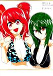  absurdres bad_id bad_pixiv_id bikini_top breasts cleavage front-tie_top hand_on_shoulder highres kazami_yuuka large_breasts marker_(medium) mattari_yufi multiple_girls onozuka_komachi open_mouth pink_eyes red_eyes red_hair shikishi short_hair smile swimsuit touhou traditional_media two_side_up upper_body 