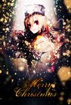 bad_id bad_pixiv_id blonde_hair capelet copyright_request czc_(deko) english gloves hat merry_christmas red_eyes smile snow snowing solo 