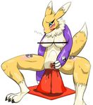  anal anal_insertion anal_penetration anus areola black_sclera blood blue_eyes blush breasts censor_bar censored chest_tuft claws digimon facial_markings female fur gloves hisashi414 huge_insertion insertion markings nipples open_mouth penetration pussy renamon spread_legs spread_pussy spreading traffic_cone tuft white_fur yellow_fur 