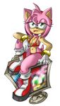  amy_rose bikini boots breasts clothed clothing female fur green_eyes hedgehog mammal pink_fur sega sitting skimpy solo sonic_(series) sonic_team swimsuit teasing the_brave tongue tongue_out 