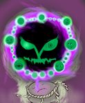  floating gen_4_pokemon ghost green_eyes highres horror_(theme) looking_at_viewer no_humans open_mouth pokemon pokemon_(creature) purple_background rope sharp_teeth simple_background smile spiritomb stone teeth threeworlds 