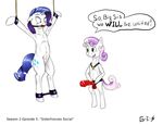  ball_gag barbed_dildo blue_eyes cub cutie_mark dialog dildo duo english_text equine female feral friendship_is_magic fur gag gagged gela-g-i-s-gela gis green_eyes hair hi_res horn mammal my_little_pony navel plain_background purple_eyes purple_hair rarity rarity_(mlp) sex_toy shackles smile spreader_bar strapon sweetie_belle sweetie_belle_(mlp) teats text two_tone_hair unicorn white_background white_fur young 