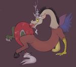  2011 antlers autofellatio discord discord_(mlp) draconequus erection friendship_is_magic horn knot looking_at_viewer male masturbation my_little_pony nude oral penis plain_background ponyparty red_eyes solo tongue wings 