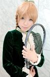  blonde_hair braid cosplay kipi-san photo racket saori smash_wo_kimero! tennis_racket twin_braids velvet_dress 