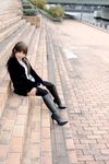  boots kipi-san long_hair photo scarf thigh-highs thighhighs velvet_jacket 