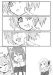  cheek_poking clenched_teeth comic drill_hair greyscale hair_ornament hair_ribbon hairclip highres hiiragi_shou kaname_madoka mahou_shoujo_madoka_magica miki_sayaka monochrome multiple_girls poking ribbon school_uniform short_hair short_twintails silent_comic teeth tomoe_mami twin_drills twintails 