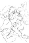  alice_margatroid blush eye_contact kirisame_marisa looking_at_another mielang monochrome multiple_girls profile scared sketch touhou wavy_mouth 