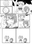  :t ;p comic dojikko_pose greyscale hair_ornament hair_ribbon hairclip healing highres hiiragi_shou injury kaname_madoka magic_circle mahou_shoujo_madoka_magica miki_sayaka monochrome multiple_girls musical_note one_eye_closed ribbon school_uniform short_hair short_twintails silent_comic tongue tongue_out twintails 