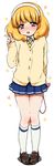  blonde_hair brown_eyes cardigan egg_vibrator full_body hairband kise_yayoi kneehighs loafers mutyakai nanairogaoka_middle_school_uniform necktie precure school_uniform shoes skirt smile_precure! solo trembling v vibrator white_background white_hairband 