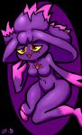  2018 absurd_res anthro breasts derfiulcolorsstuff digital_media_(artwork) female ghost hat hi_res humanoid mismagius navel nintendo not_furry open_mouth pok&eacute;mon pok&eacute;mon_(species) pok&eacute;morph purple_body red_eyes simple_background skitter-leaf solo spirit thick_thighs video_games voluptuous wide_hips witch_hat yellow_sclera 