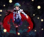  ahoge androgynous antennae arm_ribbon blue_hair cape green_hair leg_ribbon lights reverse_trap ribbon sen'yuu_yuuji shirt short_hair shorts solo touhou wriggle_nightbug 