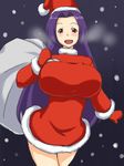  breasts christmas hat huge_breasts idolmaster idolmaster_(classic) kawanuma_uotsuri long_hair miura_azusa purple_hair sack santa_hat snow solo 