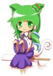  :3 animal_ears asagi_(xeelee) blush cat_ears chibi detached_sleeves green_eyes green_hair kochiya_sanae long_hair lowres smile solo tail touhou 