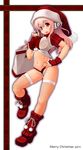  bag boots breasts christmas fingerless_gloves fishnet_legwear fishnets gloves hat headphones highres long_hair medium_breasts mimosa211 nitroplus pink_eyes pink_hair red_gloves santa_boots santa_hat skindentation solo super_sonico thighhighs 