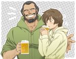  alcohol bad_id bad_pixiv_id banagher_links beard beer black_hair blush brown_hair drinking drunk facial_hair gundam gundam_unicorn hood hoodie manly multiple_boys mustache redpipin suberoa_zinnerman yellow_eyes 