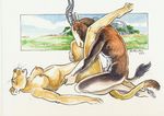  anthro anvil_position breasts duo eyes_closed feline female gazelle heather_bruton horn interspecies legs_up lion lying male mammal missionary_position nude on_back penetration penis predator/prey_relations predator/prey_relationship sex straight 