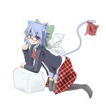  absurdres animal_ears bespectacled blue_eyes blue_hair bow cat_ears cat_tail cirno fang fang_out glasses hair_bow highres nogisaka_kushio skirt smile solo tail thighhighs touhou vector_trace 
