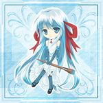  art_brush asagi_(xeelee) blue_eyes blue_hair chibi dress elbow_gloves flat_chest gloves long_hair paintbrush pixiv pixiv-tan ribbon solo very_long_hair 