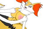 anthro big_breasts braixen breast_grab breasts canid duo female from_front_position generation_6_pokemon glistening glistening_nipples groping_breasts hand_on_breast huge_breasts looking_pleasured lying male male/female mammal missionary_position nintendo nipples offscreen_character on_back paws penetration pokemon pokemon_(species) sex teztaz vaginal vaginal_penetration