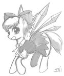  :d animalization bow cirno greyscale hair_bow ice ice_wings john_joseco monochrome my_little_pony open_mouth pegasus short_hair smile solo touhou wings 