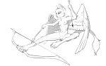 absurd_res angel angry_eyes anthro arrow_(weapon) bow_(weapon) breasts dragon feathered_dragon feathers female flying fur furred_dragon genitals hi_res hybrid nipples nude pussy ranged_weapon sketch small_breasts solo tail_feathers weapon wings zafara_(artist) zafara_(character)