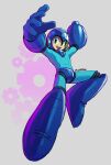  1boy arm_cannon commentary english_commentary full_body gears green_eyes helmet highres looking_at_viewer male_focus mega_man_(character) mega_man_(classic) mega_man_(series) mega_man_megamix peggdraws robot simple_background smile solo weapon 