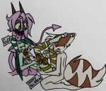 anthro domestic_cat dreamkeepers erection felid feline felis female green_body green_eyes group jaketheotter lilith_calah mace_(dreamkeepers) male male/female mammal namah_calah penetration purple_body sex text trio vaginal vaginal_penetration white_body