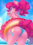 anthro anthrofied bikini blue_eyes bow_(feature) camel_toe clothing cutie_mark earth_pony equid equine female food friendship_is_magic fur hair hasbro hi_res horse looking_at_viewer mammal my_little_pony pink_body pink_fur pink_hair pink_tail pinkie_pie_(mlp) pony ponytail popsicle popsicle_in_mouth swimwear tail tolsticot