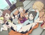  4girls blonde_hair dom dom_(jiromike2000) female hanasaku_iroha jiromike2000 knife matsumae_ohana multiple_girls pixiv_manga_sample restrained short_hair tearing 