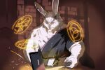 2023 absurd_res anthro ao_gravity detailed_background hammer hi_res humanoid_hands kemono lagomorph leporid magic male mammal mature_male rabbit shangri-la_frontier solo tools vorpal_rabbit vysache