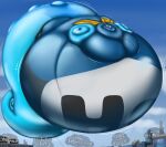 2023 air_inflation air_tank air_tank_in_mouth anthro belly belly_expansion belly_inflation big_belly big_tail blue_body blue_tail blush body_inflation cheek_bulge city clothing cloud colored digital_media_(artwork) english_text expansion fan_character floating generation_8_pokemon hi_res huge_tail hyper hyper_belly hyper_inflation hyper_tail immobile inflation inflation_fetish inteleon leash lizard male motion_lines nintendo oregene pattern_clothing pattern_scarf pokemon pokemon_(species) polka_dots puffed_cheeks purple_scarf reptile scalie scarf shaded signature sky solo speech_bubble swelling tail tail_inflation text thick_tail yellow_eyes