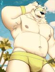 3000vnd anthro armpit_hair armwear bear body_hair bulge clothing eyewear glasses happy_trail hi_res looking_at_viewer male mammal musclegut muscular muscular_male navel neck_tuft nipples pubes solo tuft underwear