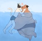 &lt;3 anthro belly belly_press big_belly bubble canid canine clothing cowdypie duo eyes_closed felid feline floating hand_on_cheek hi_res kissing male male/male mammal nipples obese obese_anthro obese_male overweight overweight_anthro overweight_male size_difference skinny skinny_male smaller_male soft_belly swimming swimwear tail