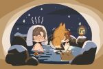  :&lt; anger_vein animal blush brown_hair capybara chibi cloud copyright_request faceless fox lantern night night_sky nose_blush nude onsen parted_lips partially_submerged shink_1004 sky towel towel_on_head triangle_mouth water 