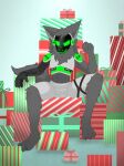 anthro chair christmas fur furniture green_body green_eyes grey_body grey_fur holidays kytcrafts machine male protogen robotic_arm soldier solo special_forces throne warrior yuri_chacal