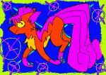 bright_colors canid canine clock female fox fur generation_1_pokemon hi_res long_tail looking_at_viewer mammal moonpaw17 nintendo pokemon pokemon_(species) pokemon_mystery_dungeon purple_body purple_fur red_body solo tail time vulpix yellow_eyes