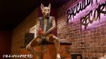 3d_(artwork) andromorph animal_dildo animal_sex_toy anthro battle_jacket bisexual_pride_colors brick_wall canid canine canine_dildo clothed clothing digital_media_(artwork) dildo finntroll_(band) flat_chested fur furniture hi_res holding_dildo holding_object holding_sex_toy intersex intersex/male lgbt_pride looking_at_viewer male mammal partially_clothed pride_colors punk sex_toy sitting sitting_on_desk slim smile smirk solo speaker spread_legs spreading stool text tillwoofie topwear vest wall_(structure)