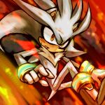 1boy boots embers furry furry_male gloves highres open_mouth silver_the_hedgehog solo sonic_(series) tail tamiya_surume teeth white_fur white_gloves yellow_eyes 