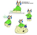 abdominal_bulge ambiguous_gender anthro belly belly_grab big_belly big_breasts blush breasts bunbun_npc_(undertale) burping butt cheezeezy cinnamon_(undertale) clothing dialogue digestion digital_media_(artwork) duo english_text female forced fur humanoid lagomorph leporid looking_at_viewer mammal navel open_mouth oral_vore overweight overweight_anthro rabbit ribbons rumbling_stomach simple_background soft_vore struggling struggling_prey tail text tongue undertale undertale_(series) vore