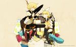  1girl brother_and_sister cake food glider_(artist) highres instrument kagamine_len kagamine_rin microphone piano siblings smile speaker twins vocaloid wallpaper 