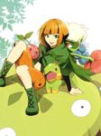  bad_id bad_pixiv_id boots capelet carnivine cherubi gen_4_pokemon green_capelet green_eyes green_footwear gym_leader hirococo leaf midriff natane_(pokemon) nature open_mouth orange_hair pokemon pokemon_(creature) pokemon_(game) pokemon_dppt roserade shorts sitting smile turtwig 